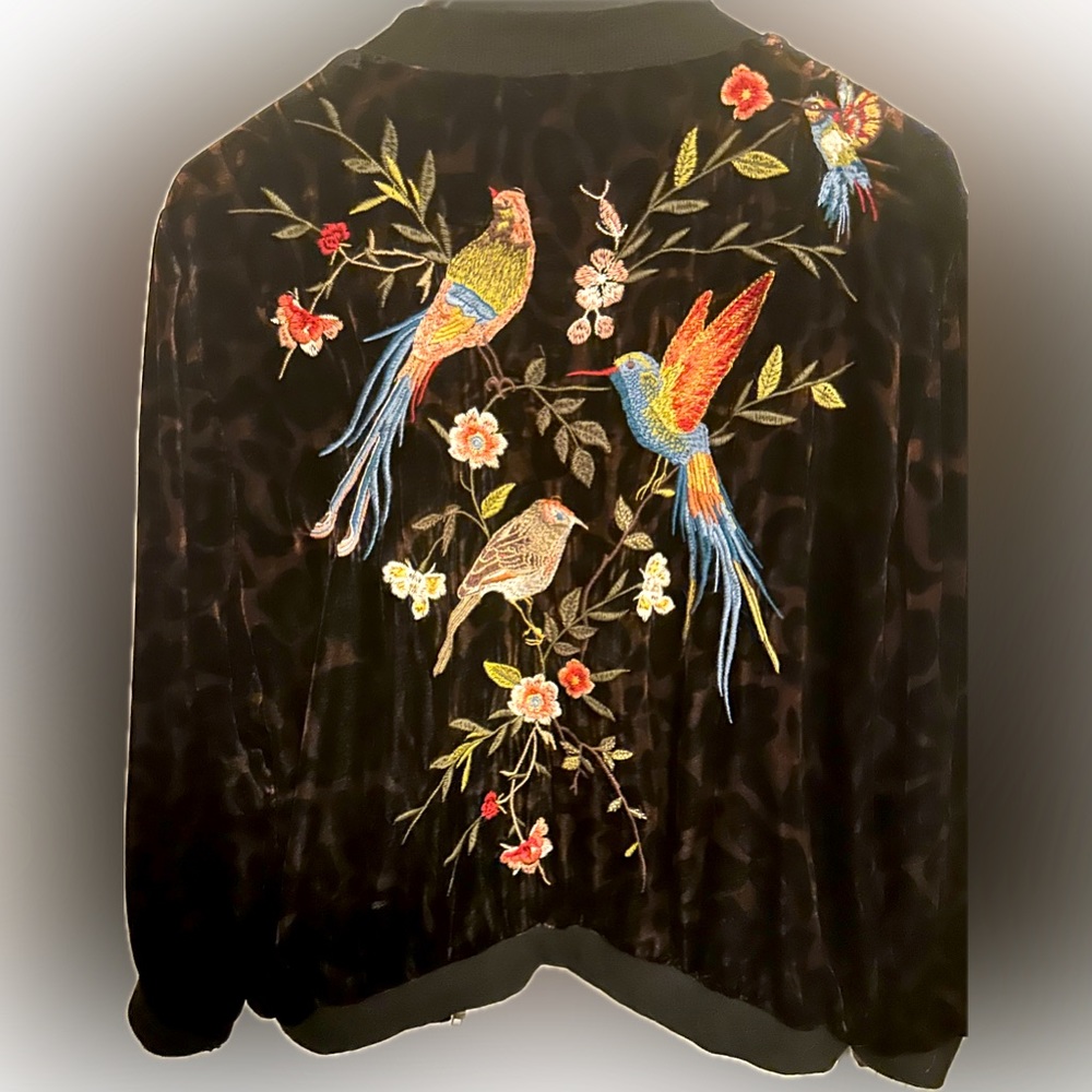 Johnny Was Leopard Bomber Jacket sz medium leopard print silk